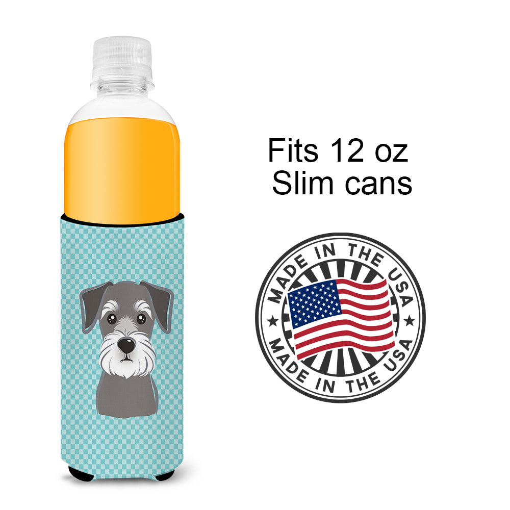 Checkerboard Blue Schnauzer Ultra Beverage Insulators for slim cans BB1144MUK.