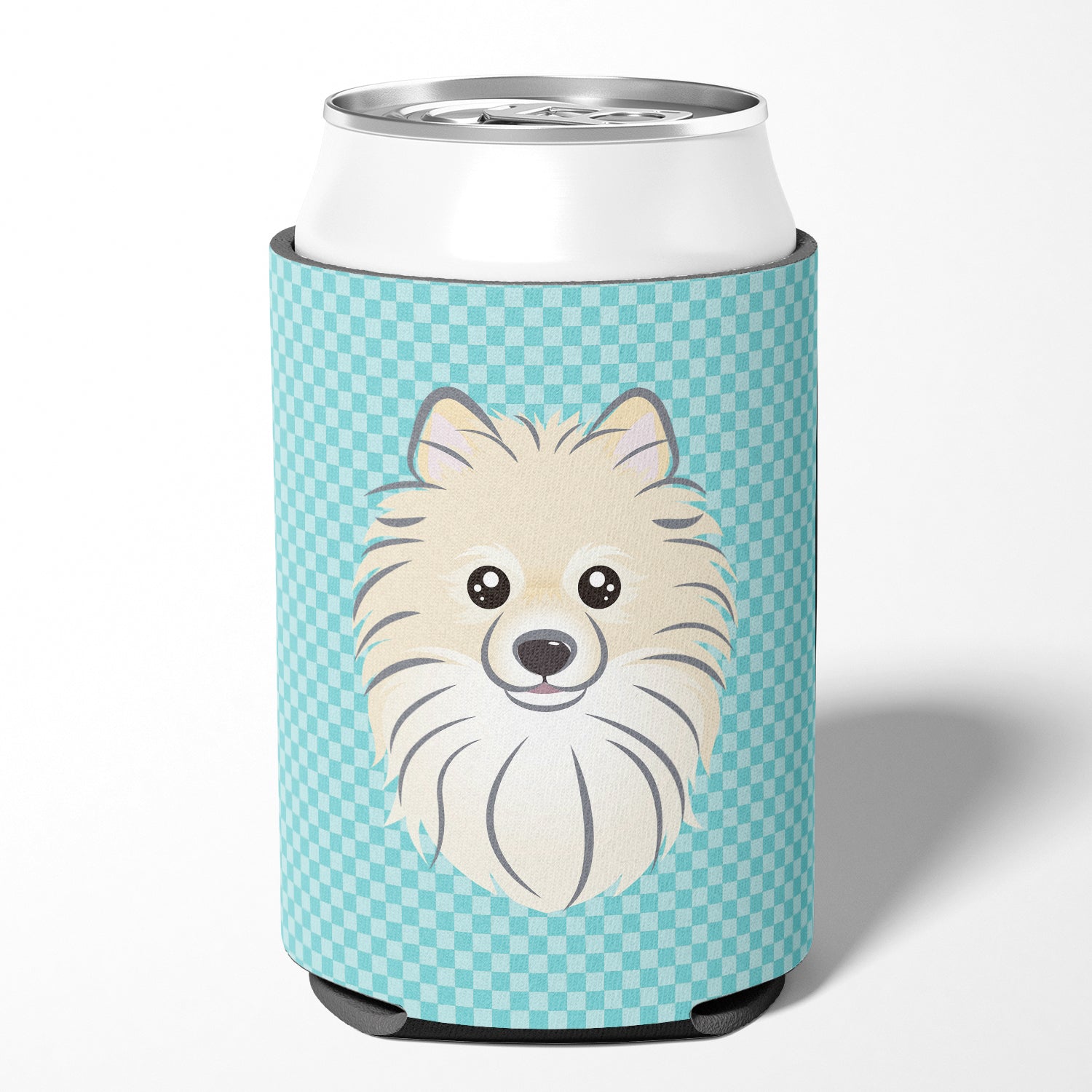 Checkerboard Blue Pomeranian Can or Bottle Hugger BB1145CC