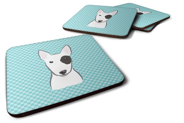 Set of 4 Checkerboard Blue Bull Terrier Foam Coasters BB1147FC - the-store.com