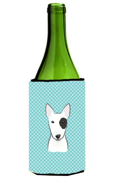 Checkerboard Blue Bull Terrier Wine Bottle Beverage Insulator Hugger BB1147LITERK by Caroline&#39;s Treasures