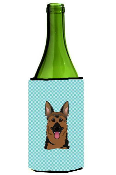 Checkerboard Blue German Shepherd Wine Bottle Beverage Insulator Hugger BB1149LITERK by Caroline&#39;s Treasures