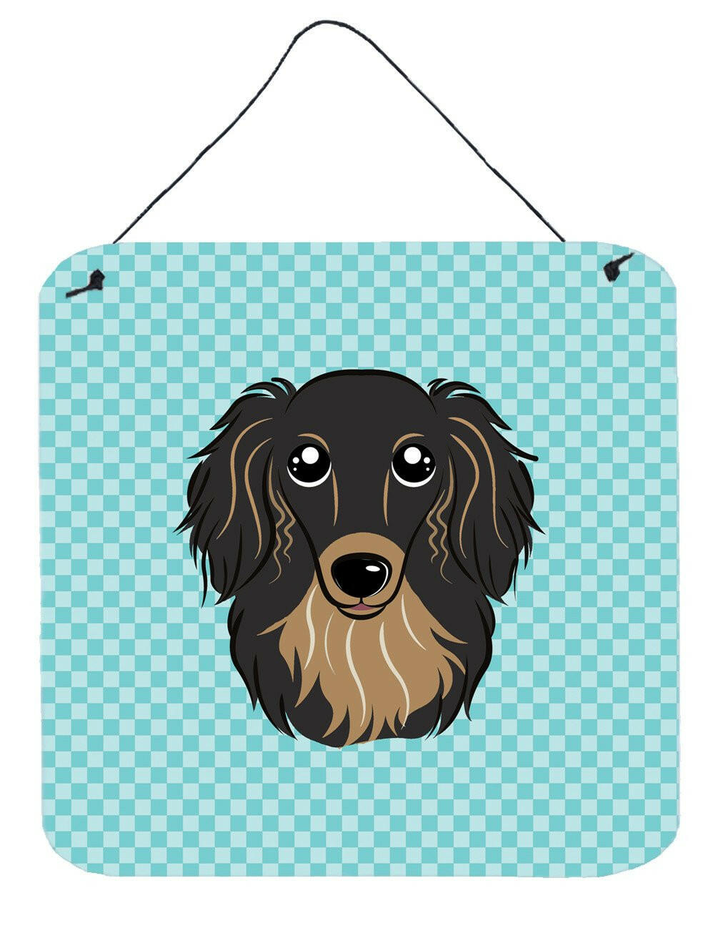 Checkerboard Blue Longhair Black and Tan Dachshund Wall or Door Hanging Prints BB1151DS66 by Caroline's Treasures