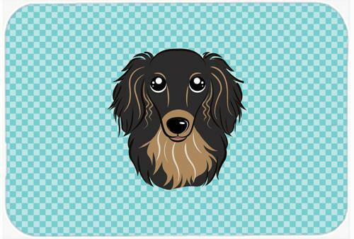 Checkerboard Blue Longhair Black and Tan Dachshund Mouse Pad, Hot Pad or Trivet BB1151MP by Caroline&#39;s Treasures
