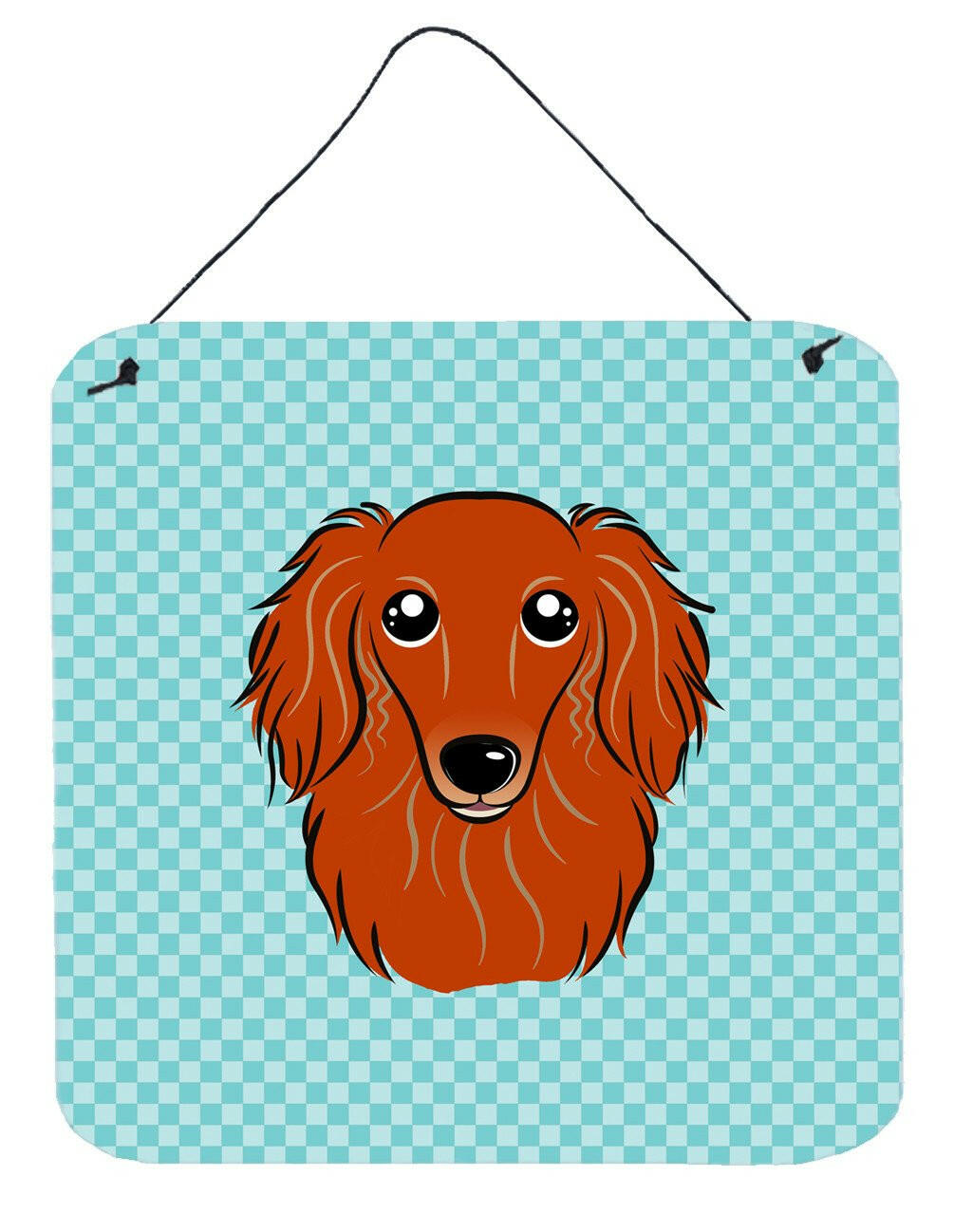 Checkerboard Blue Longhair Red Dachshund Wall or Door Hanging Prints BB1152DS66 by Caroline's Treasures