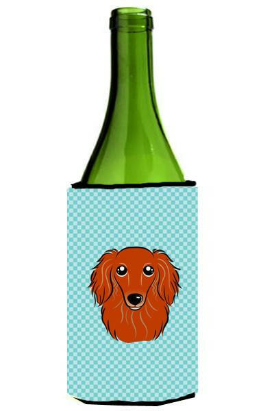Checkerboard Blue Longhair Red Dachshund Wine Bottle Beverage Insulator Hugger BB1152LITERK by Caroline&#39;s Treasures