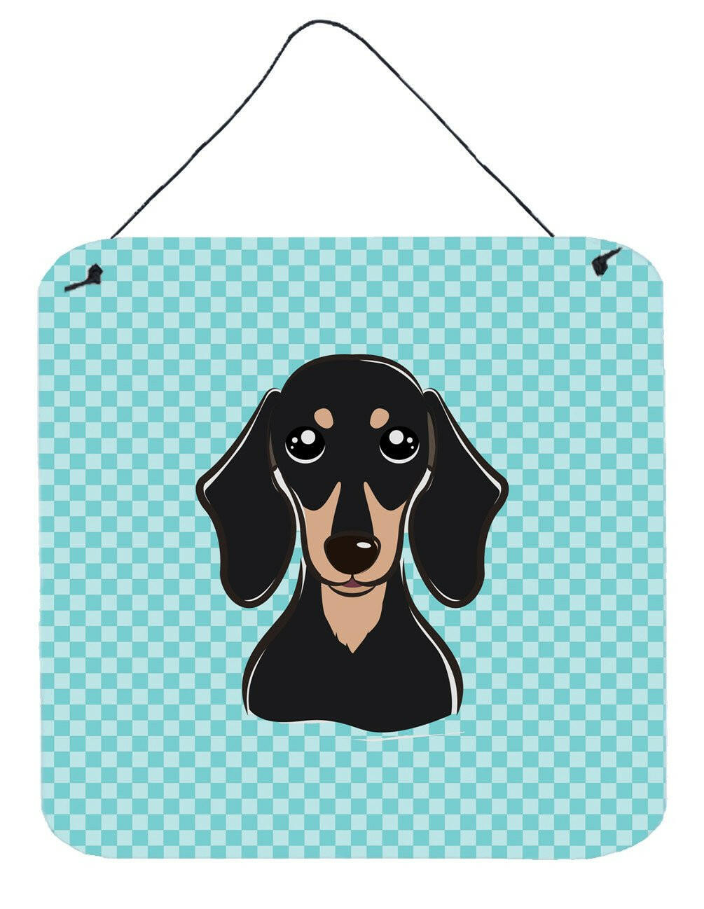 Checkerboard Blue Smooth Black and Tan Dachshund Wall or Door Hanging Prints BB1153DS66 by Caroline's Treasures