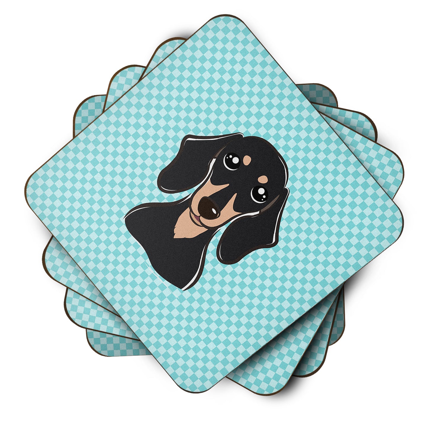 Set of 4 Checkerboard Blue Smooth Black and Tan Dachshund Foam Coasters BB1153FC - the-store.com