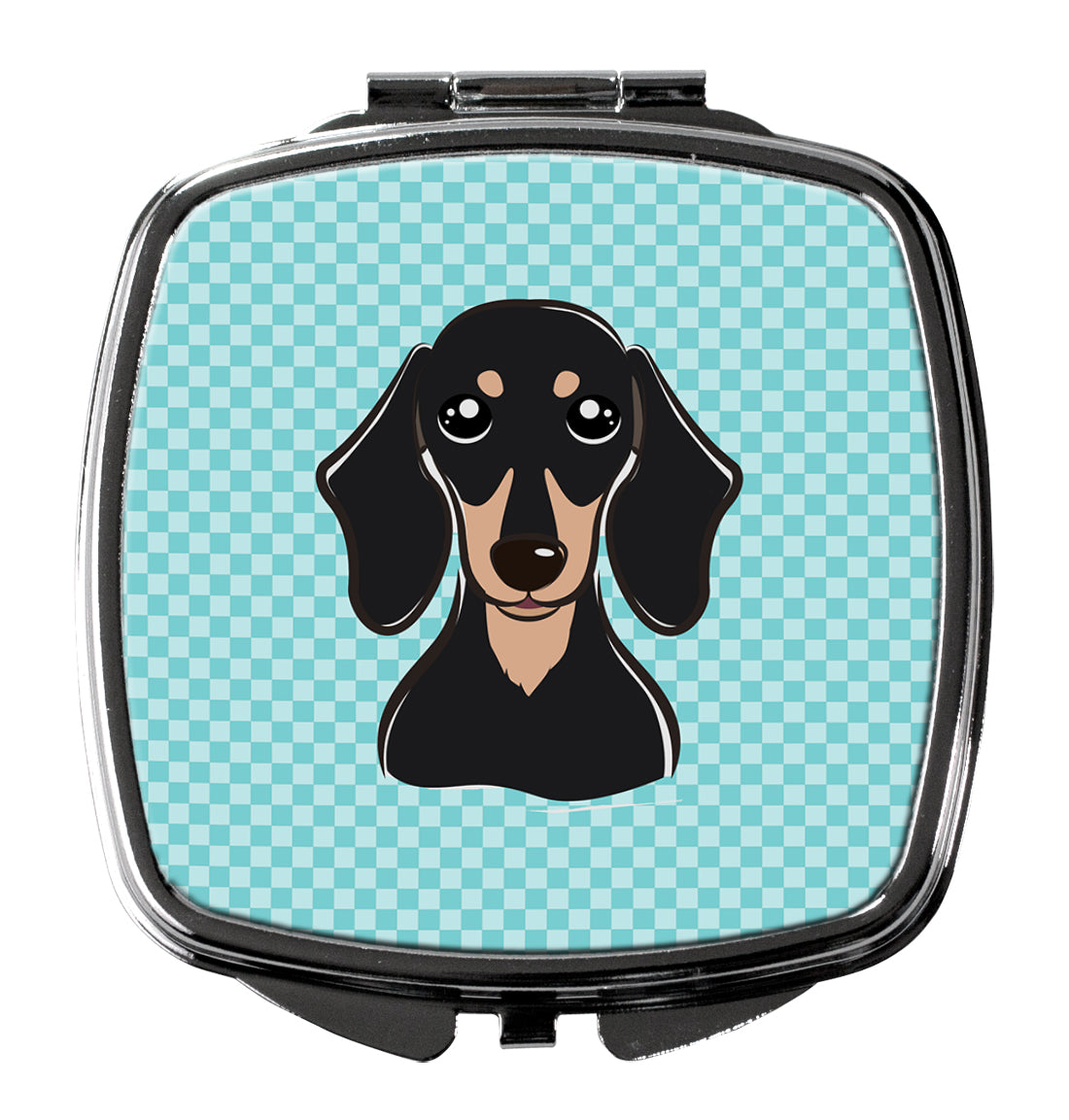 Checkerboard Blue Smooth Black and Tan Dachshund Compact Mirror BB1153SCM  the-store.com.