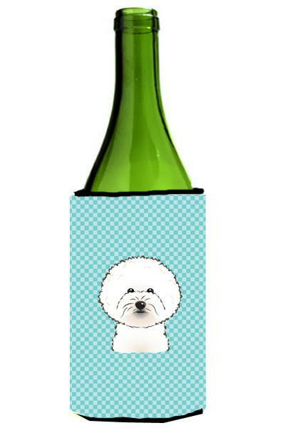 Checkerboard Blue Bichon Frise Wine Bottle Beverage Insulator Hugger BB1155LITERK by Caroline&#39;s Treasures