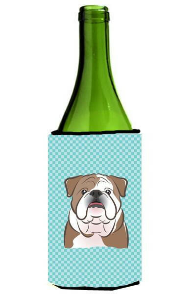 Checkerboard Blue English Bulldog  Wine Bottle Beverage Insulator Hugger BB1157LITERK by Caroline's Treasures