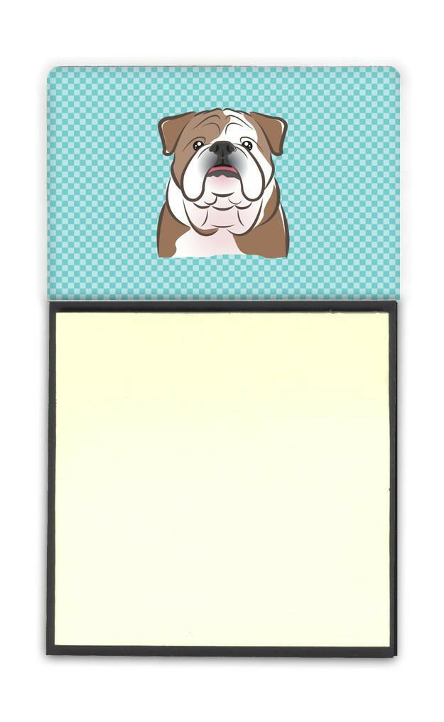 Checkerboard Blue English Bulldog  Refiillable Sticky Note Holder or Postit Note Dispenser BB1157SN by Caroline&#39;s Treasures