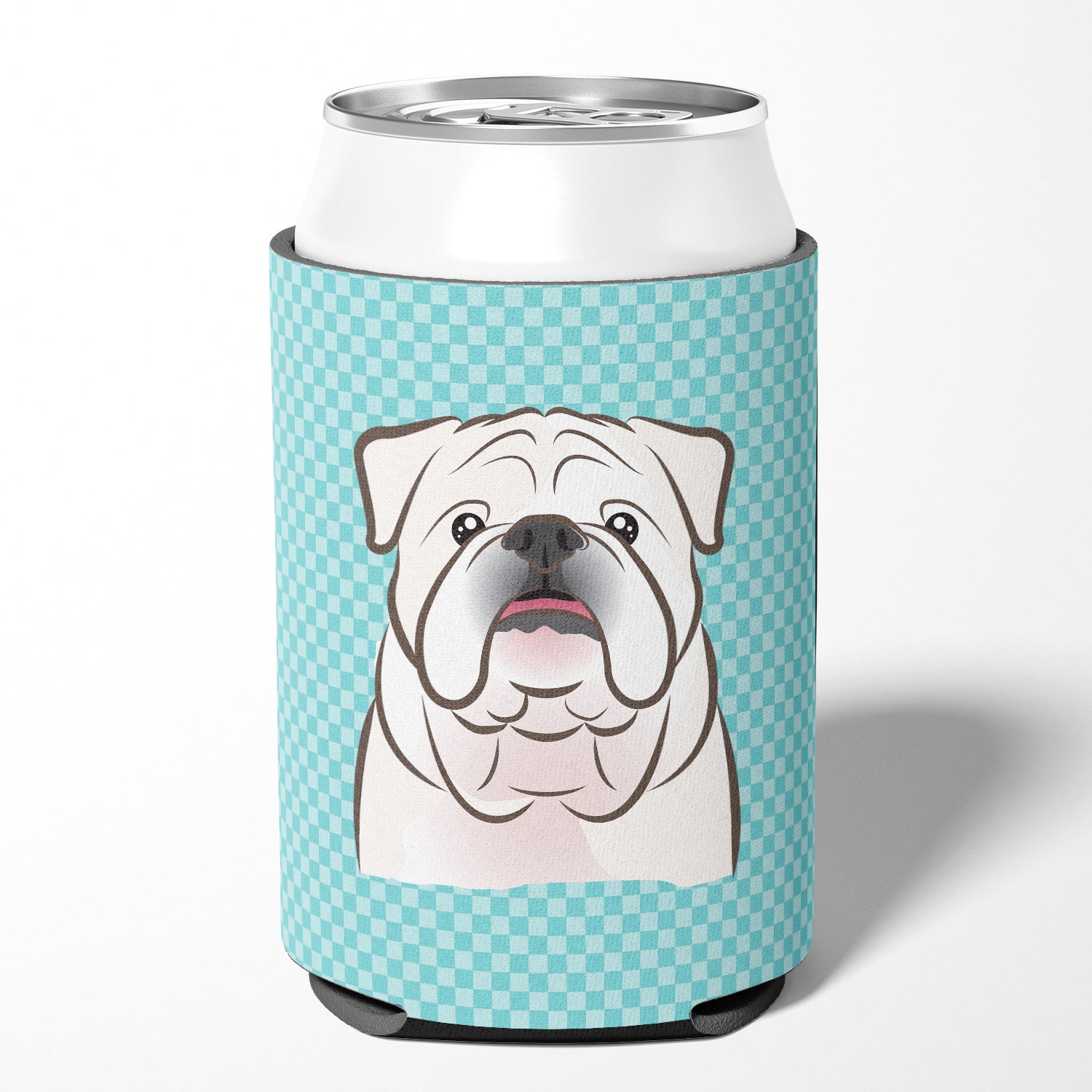 Checkerboard Blue White English Bulldog  Can or Bottle Hugger BB1158CC