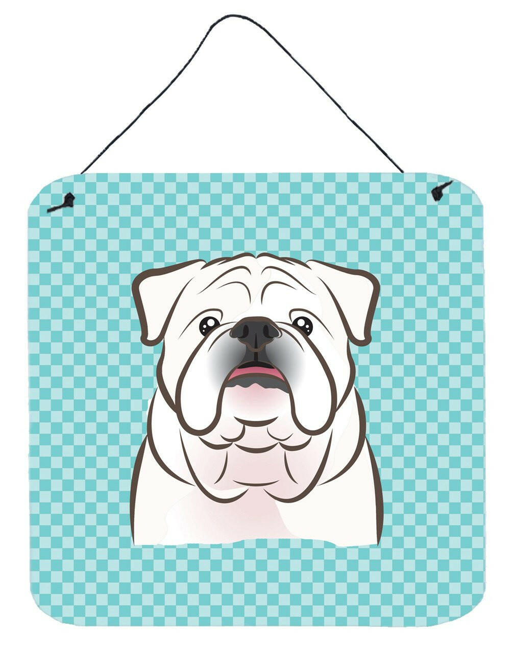 Checkerboard Blue White English Bulldog  Wall or Door Hanging Prints BB1158DS66 by Caroline's Treasures