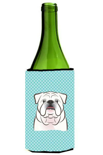 Checkerboard Blue White English Bulldog  Wine Bottle Beverage Insulator Hugger BB1158LITERK by Caroline's Treasures