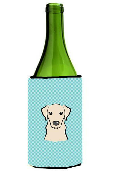Checkerboard Blue Yellow Labrador Wine Bottle Beverage Insulator Hugger BB1160LITERK by Caroline&#39;s Treasures