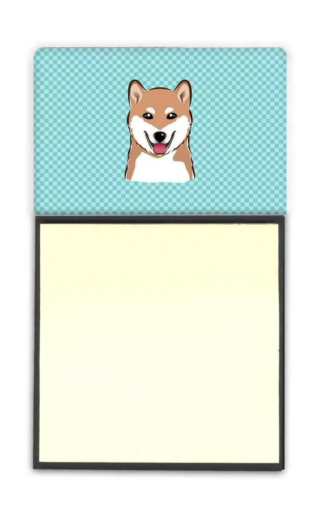 Checkerboard Blue Shiba Inu Refiillable Sticky Note Holder or Postit Note Dispenser BB1163SN by Caroline&#39;s Treasures