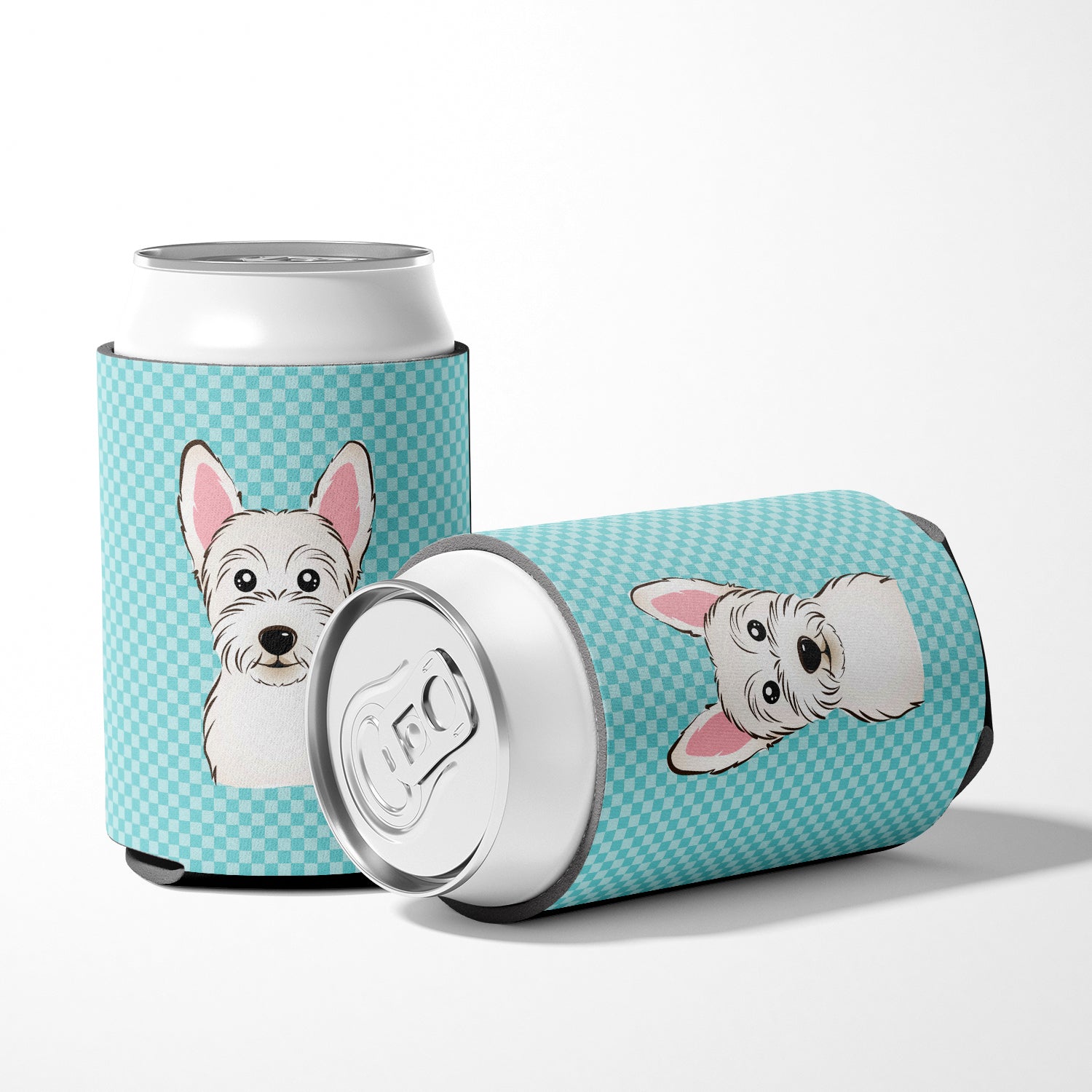 Checkerboard Blue Westie Can or Bottle Hugger BB1164CC.