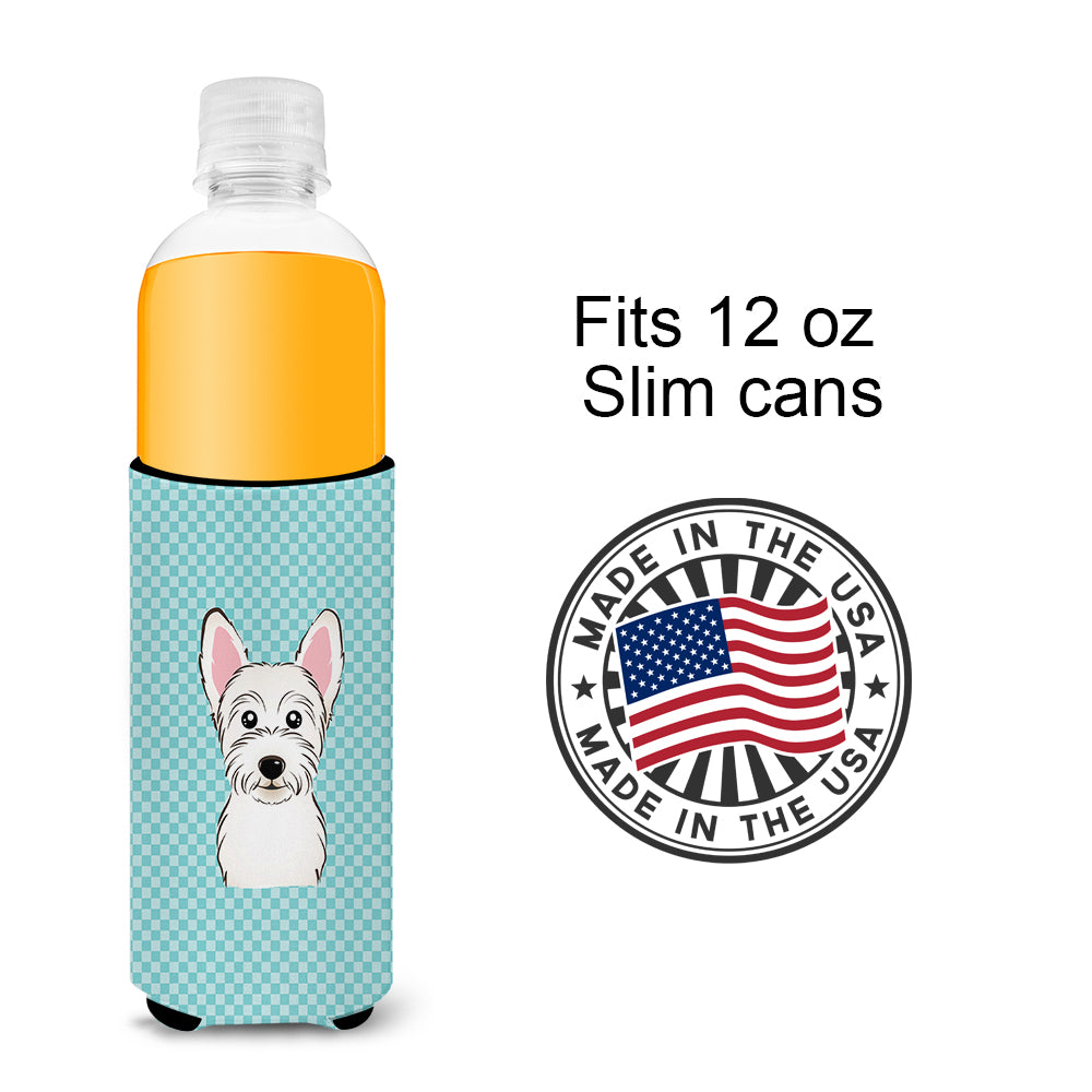 Checkerboard Blue Westie Ultra Beverage Insulators for slim cans BB1164MUK.