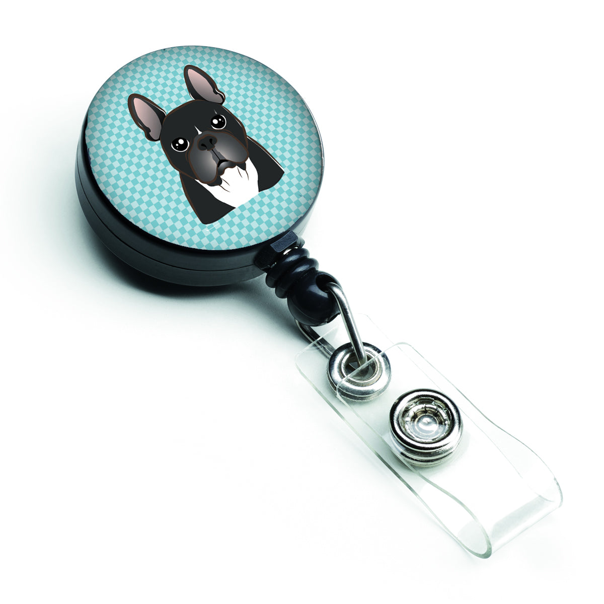 Checkerboard Blue French Bulldog Retractable Badge Reel BB1165BR