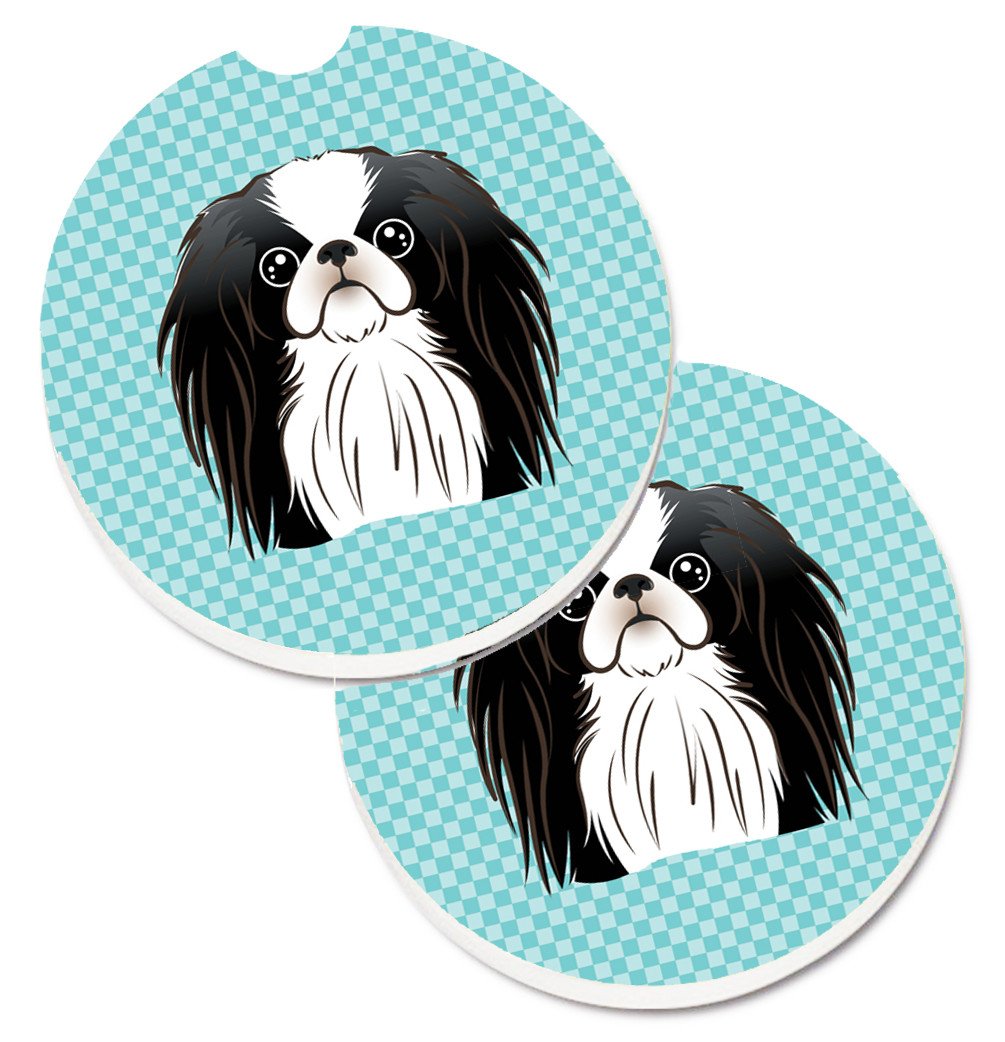Checkerboard Blue Japanese Chin Set of 2 Cup Holder Car Coasters BB1168CARC by Caroline&#39;s Treasures