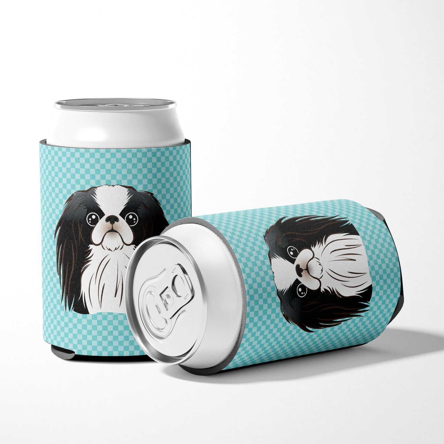 Checkerboard Blue Japanese Chin Can or Bottle Hugger BB1168CC.