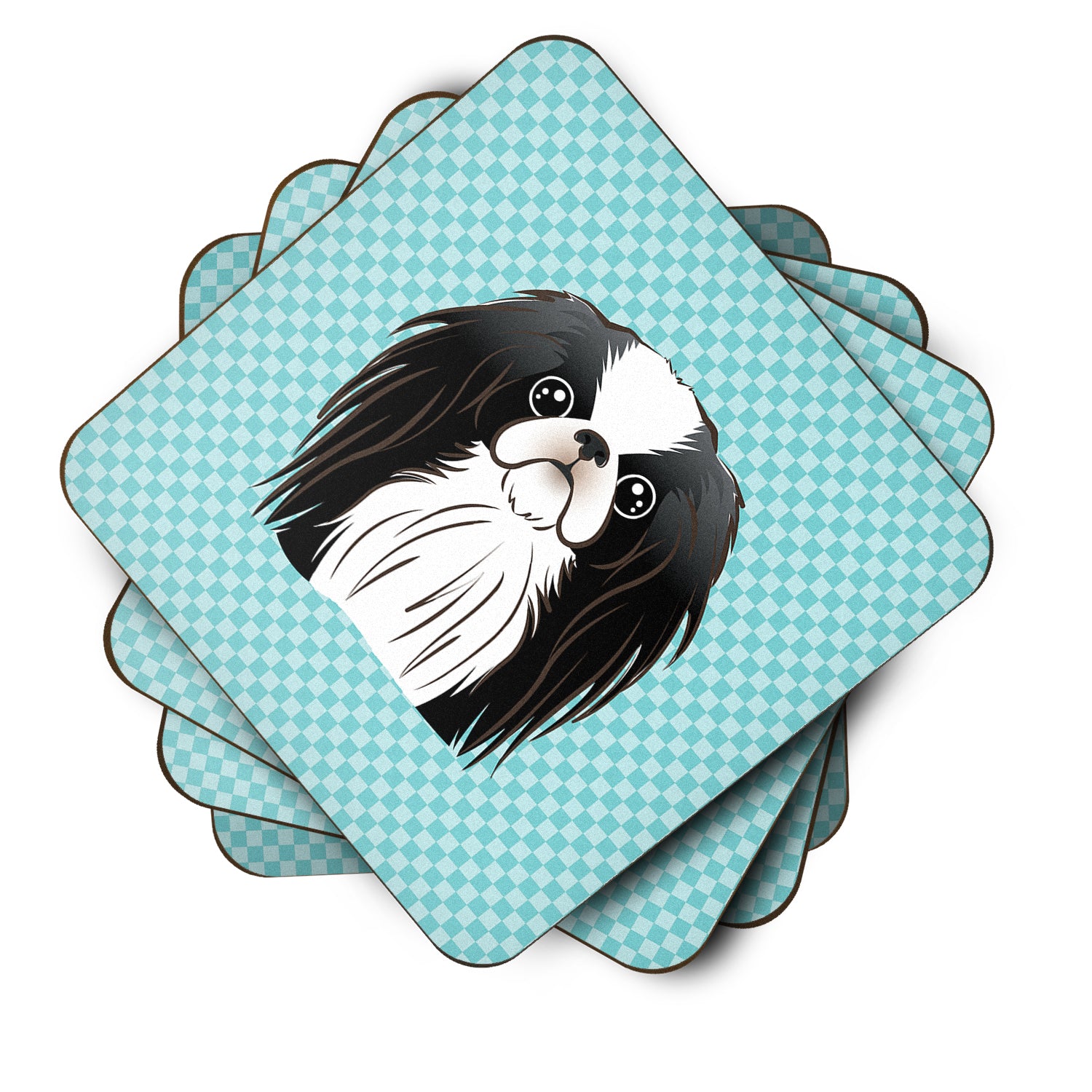Set of 4 Checkerboard Blue Japanese Chin Foam Coasters BB1168FC - the-store.com