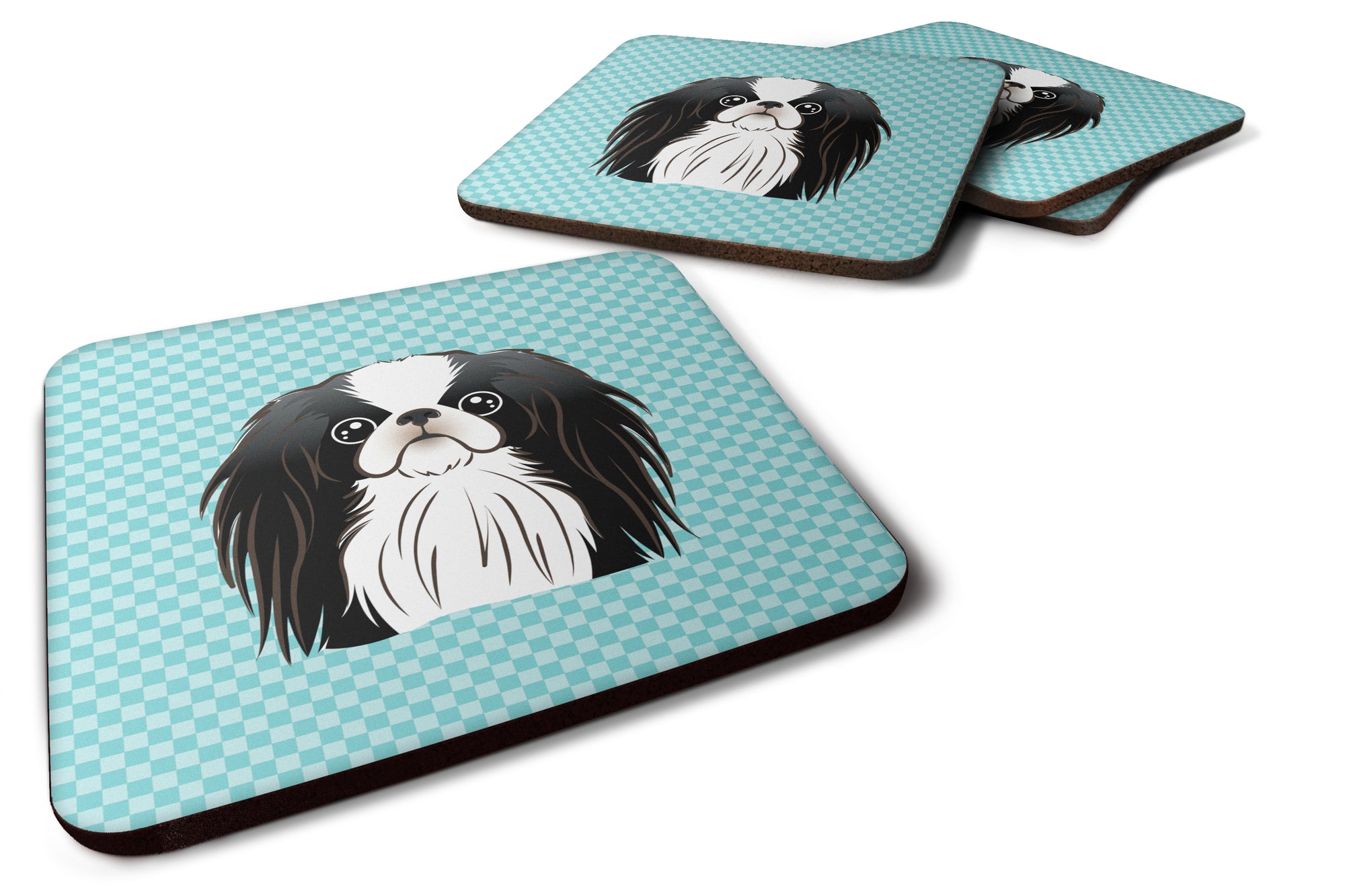 Set of 4 Checkerboard Blue Japanese Chin Foam Coasters BB1168FC - the-store.com