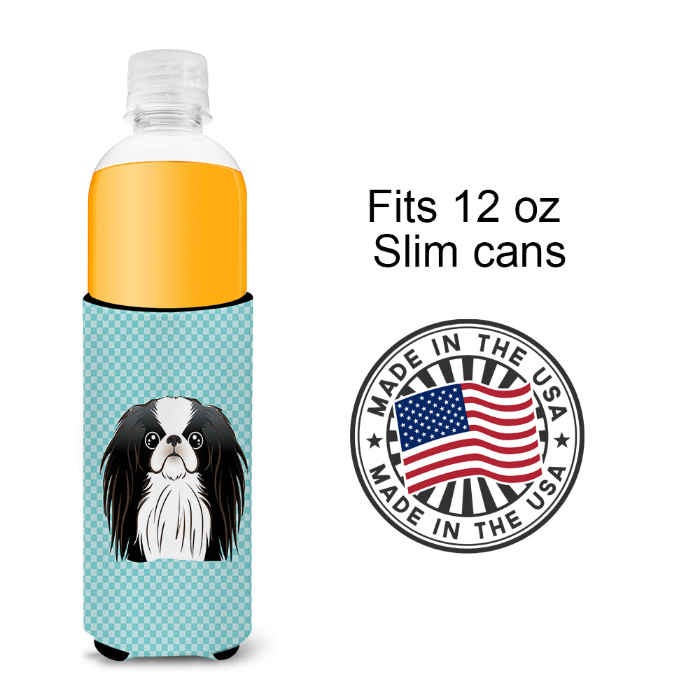 Checkerboard Blue Japanese Chin Ultra Beverage Insulators for slim cans BB1168MUK.