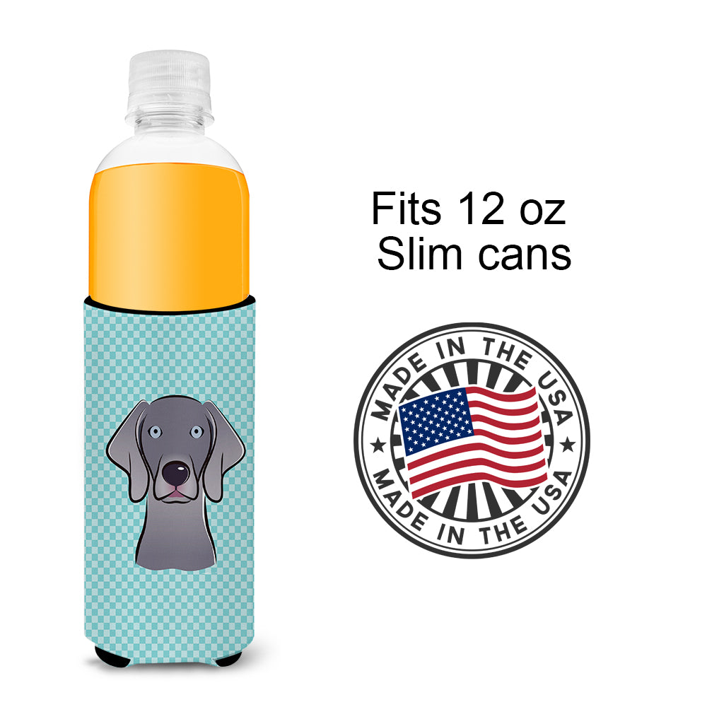 Checkerboard Blue Weimaraner Ultra Beverage Insulators for slim cans BB1169MUK