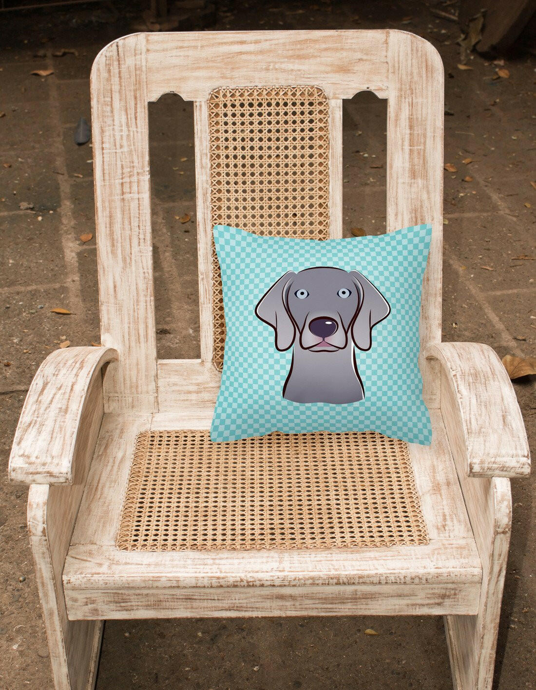 Checkerboard Blue Weimaraner Canvas Fabric Decorative Pillow BB1169PW1414 - the-store.com