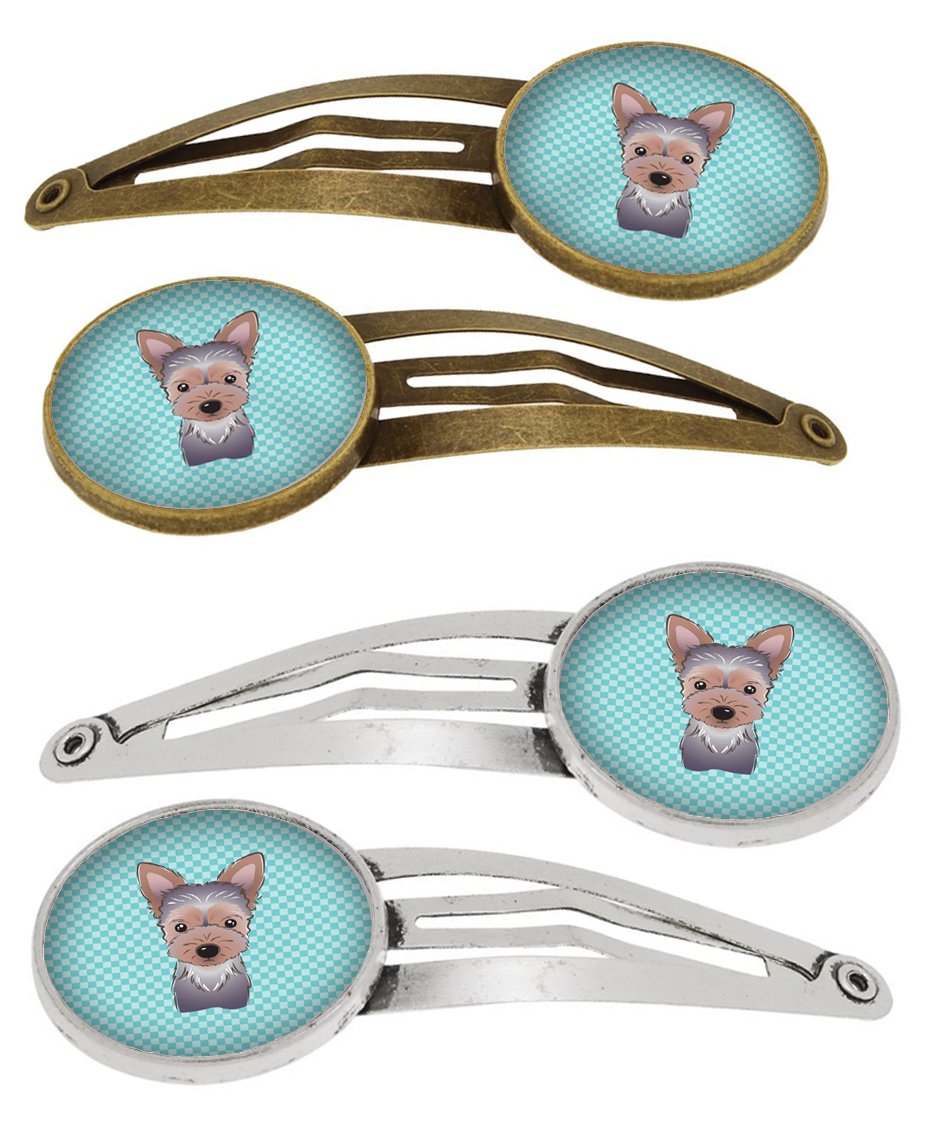 Checkerboard Blue Yorkie Puppy Set of 4 Barrettes Hair Clips BB1170HCS4 by Caroline&#39;s Treasures