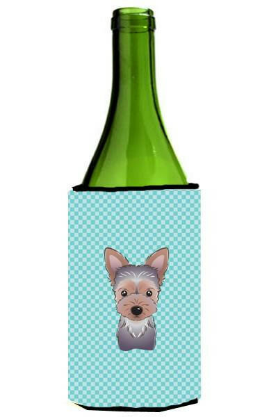 Checkerboard Blue Yorkie Puppy Wine Bottle Beverage Insulator Hugger BB1170LITERK by Caroline&#39;s Treasures