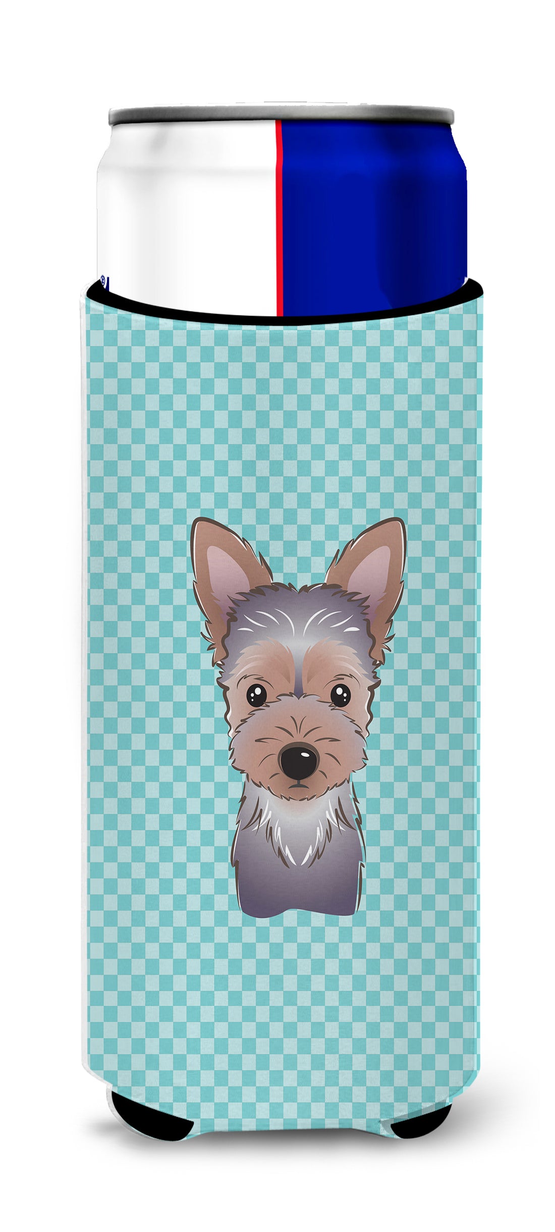 Checkerboard Blue Yorkie Puppy Ultra Beverage Insulators for slim cans BB1170MUK.