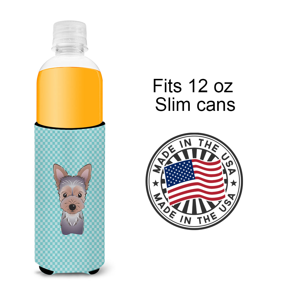 Checkerboard Blue Yorkie Puppy Ultra Beverage Insulators for slim cans BB1170MUK