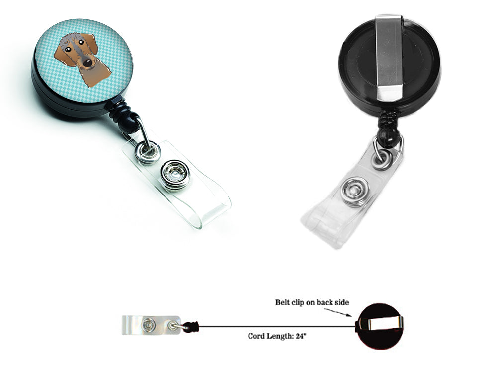 Checkerboard Blue Wirehaired Dachshund Retractable Badge Reel BB1171BR.