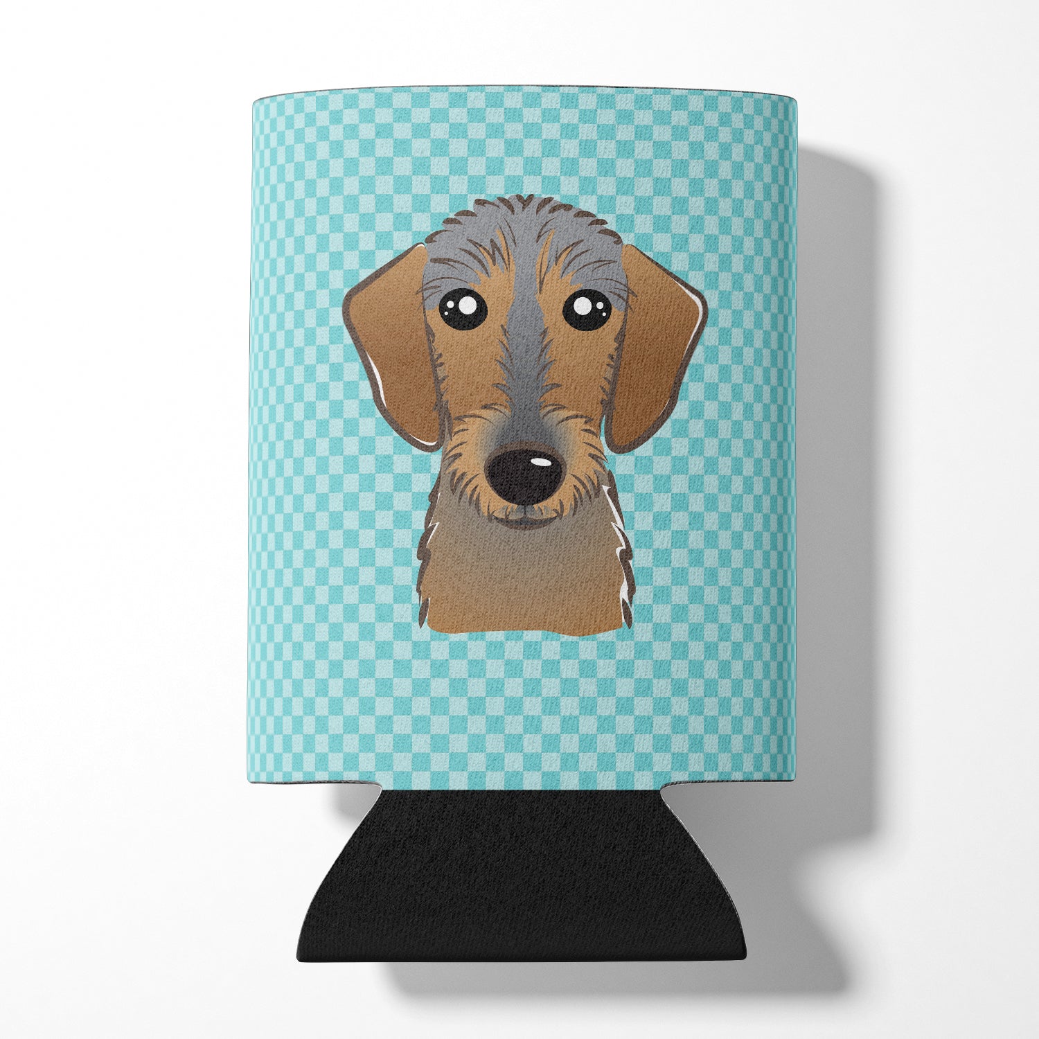 Checkerboard Blue Wirehaired Dachshund Can or Bottle Hugger BB1171CC.