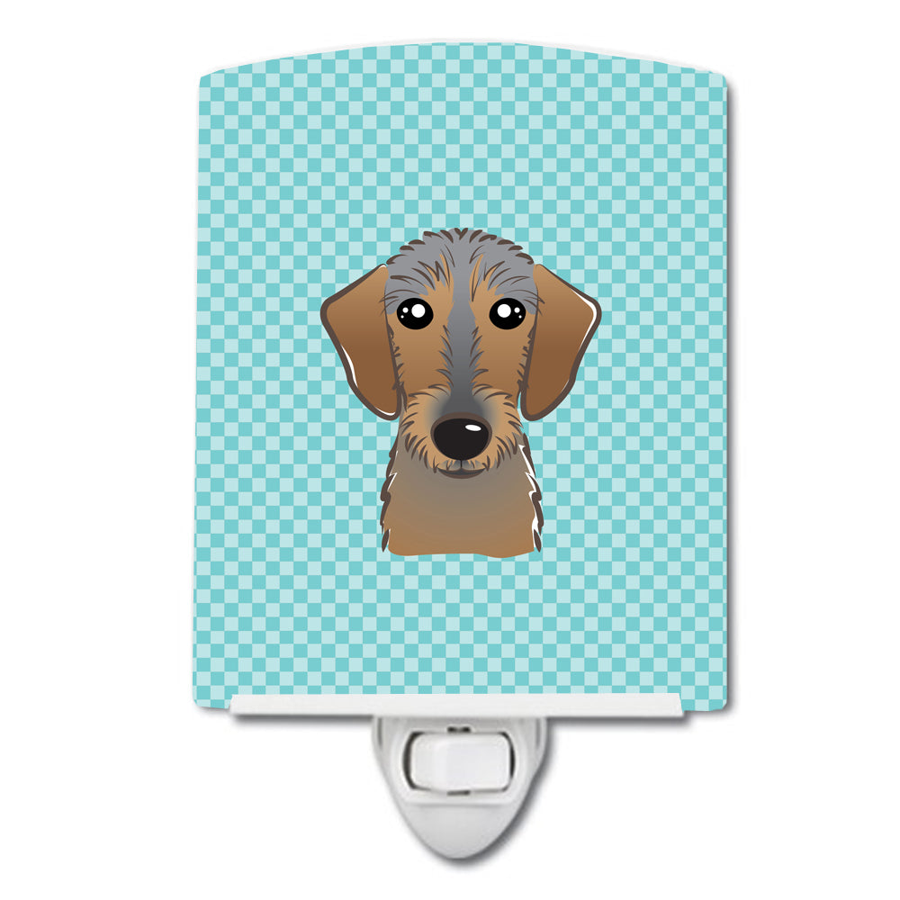 Checkerboard Blue Wirehaired Dachshund Ceramic Night Light BB1171CNL - the-store.com