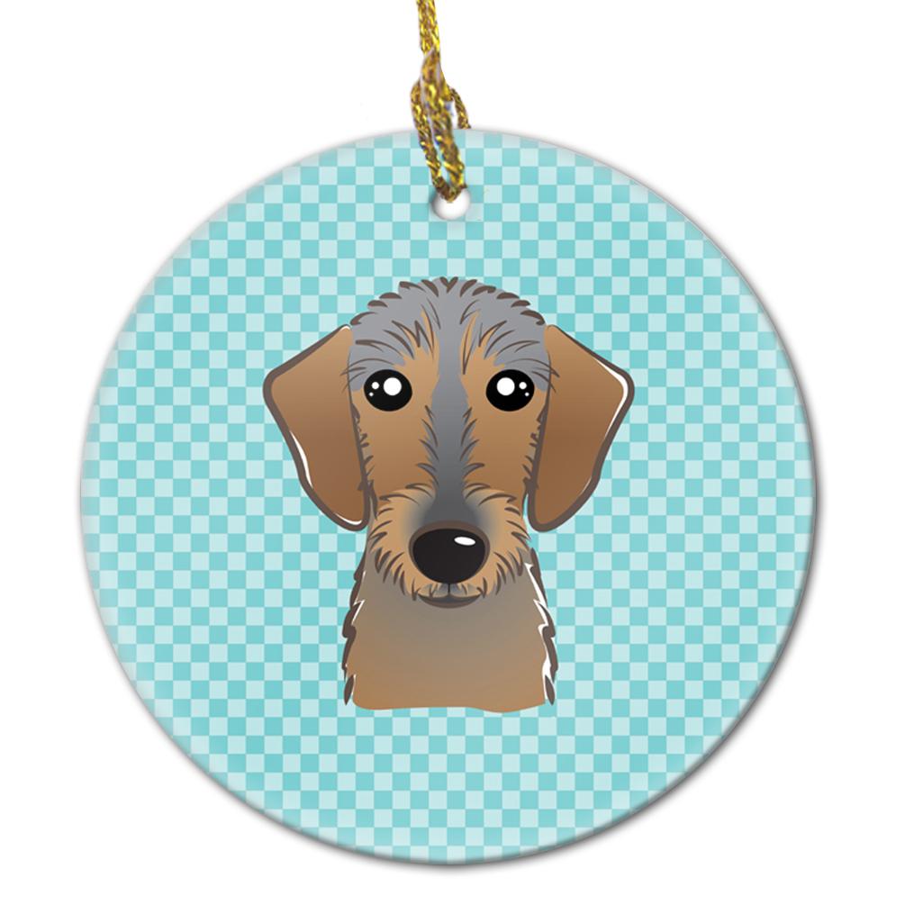 Checkerboard Blue Wirehaired Dachshund Ceramic Ornament BB1171CO1 by Caroline&#39;s Treasures