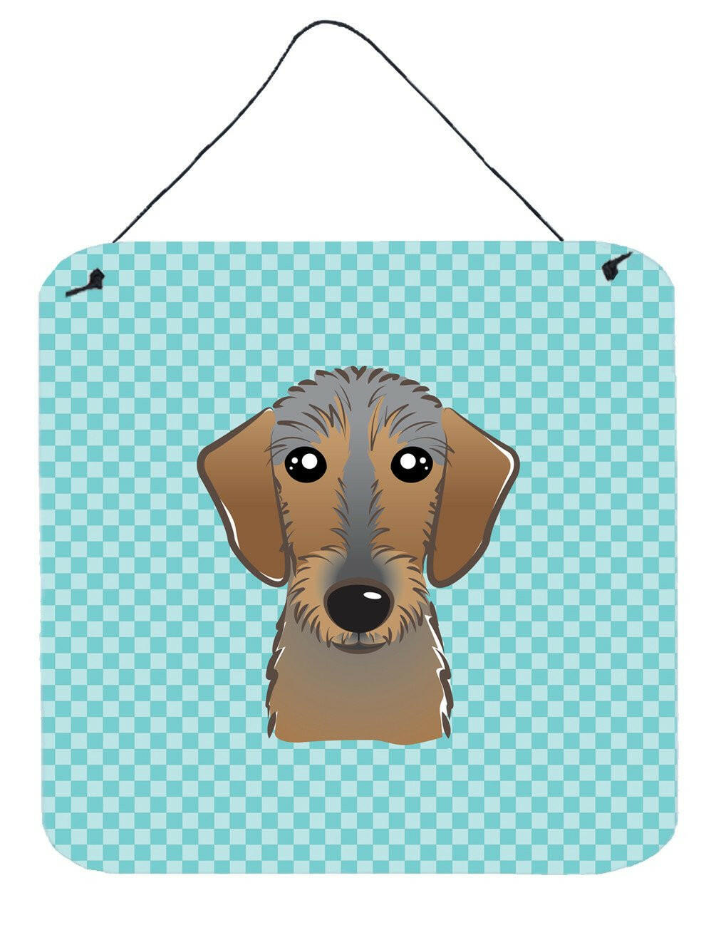 Checkerboard Blue Wirehaired Dachshund Wall or Door Hanging Prints BB1171DS66 by Caroline's Treasures