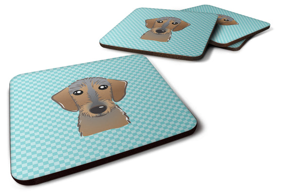 Set of 4 Checkerboard Blue Wirehaired Dachshund Foam Coasters BB1171FC - the-store.com