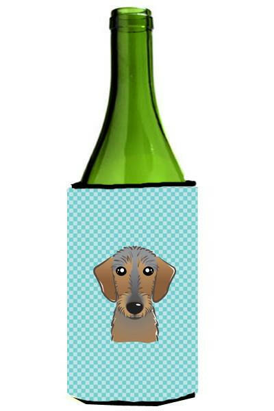 Checkerboard Blue Wirehaired Dachshund Wine Bottle Beverage Insulator Hugger BB1171LITERK by Caroline&#39;s Treasures