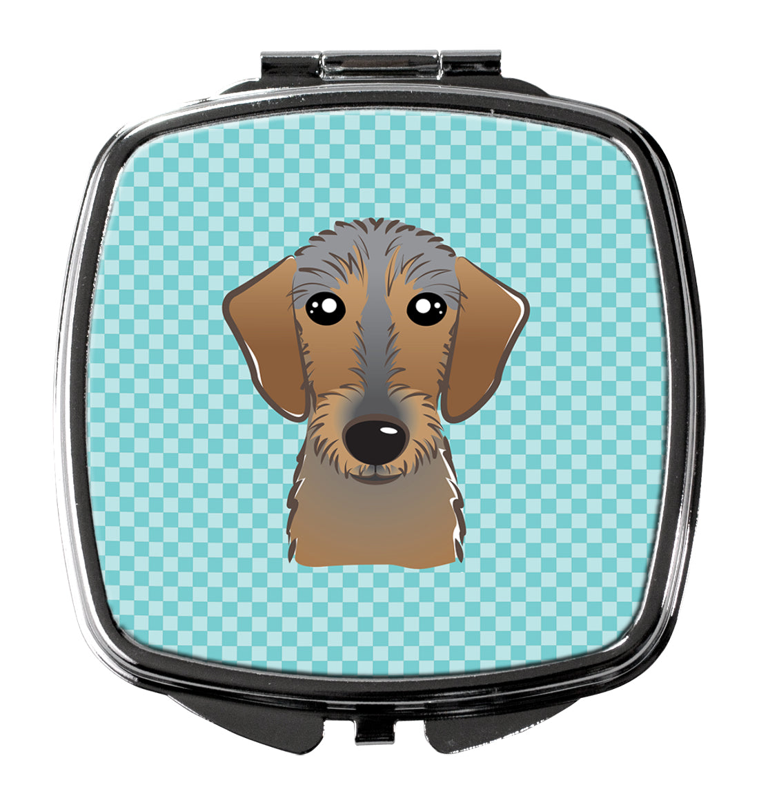 Checkerboard Blue Wirehaired Dachshund Compact Mirror BB1171SCM  the-store.com.