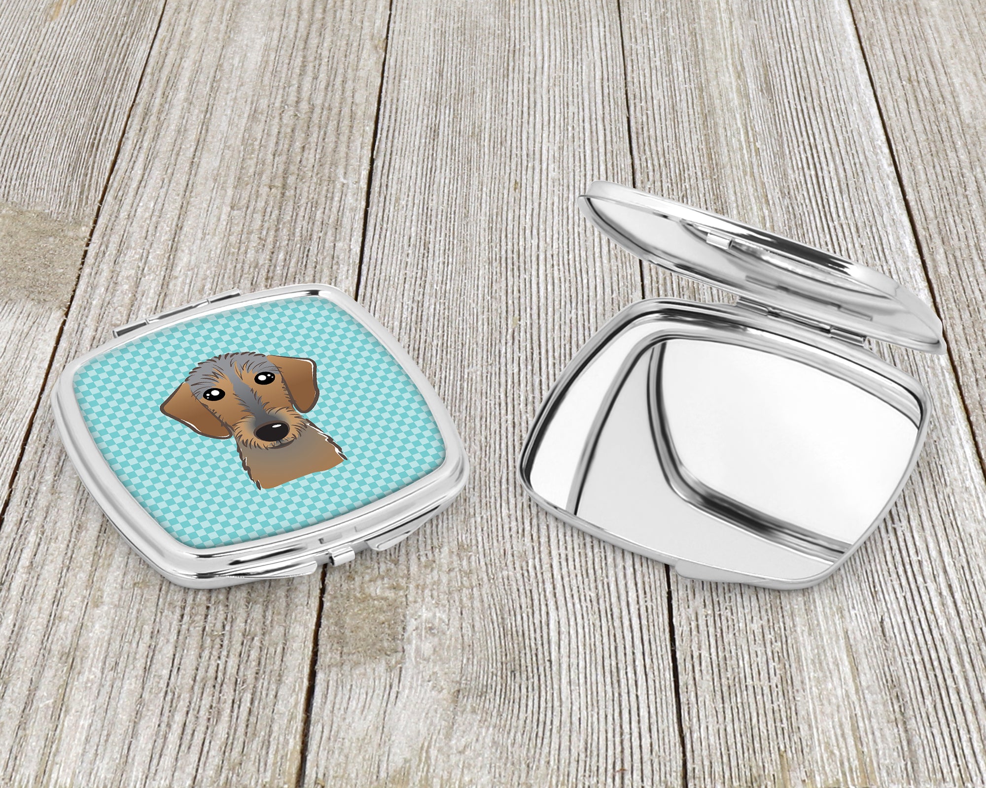 Checkerboard Blue Wirehaired Dachshund Compact Mirror BB1171SCM  the-store.com.