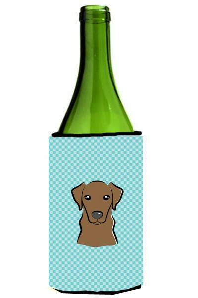 Checkerboard Blue Chocolate Labrador Wine Bottle Beverage Insulator Hugger BB1172LITERK by Caroline&#39;s Treasures