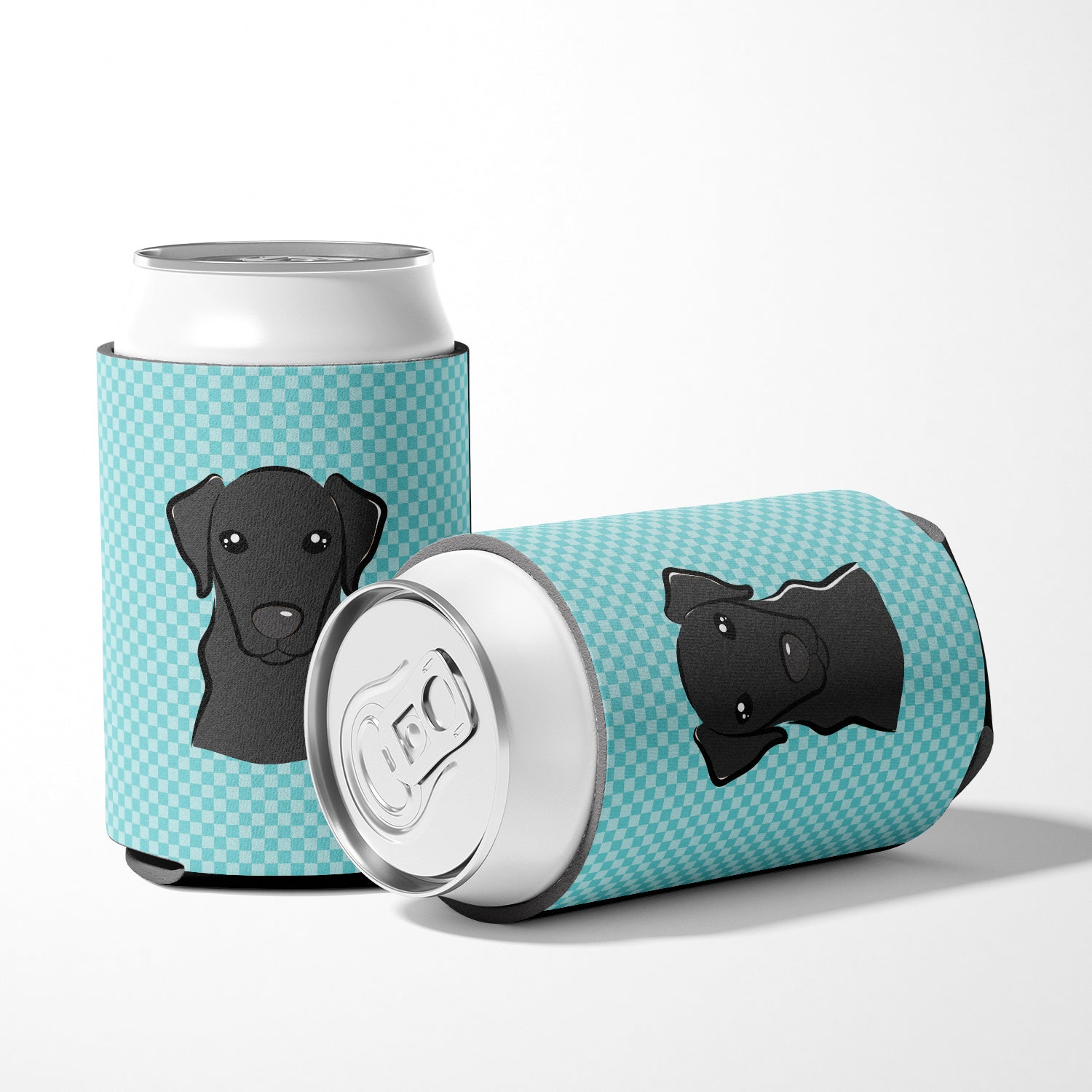 Checkerboard Blue Black Labrador Can or Bottle Hugger BB1173CC.