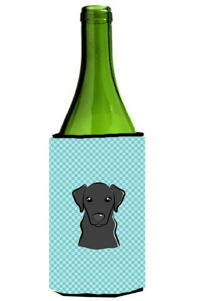 Checkerboard Blue Black Labrador Wine Bottle Beverage Insulator Hugger BB1173LITERK by Caroline&#39;s Treasures