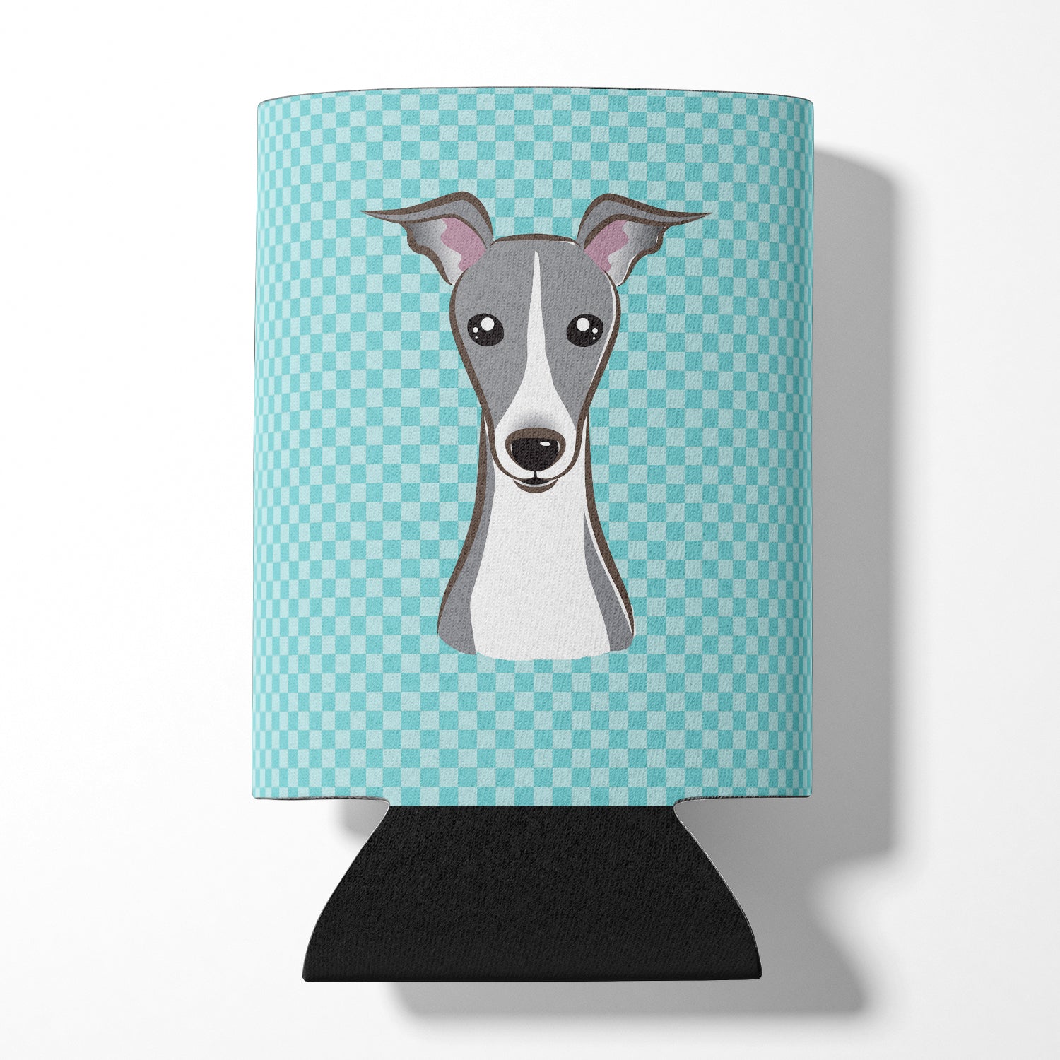 Checkerboard Blue Italian Greyhound Can or Bottle Hugger BB1174CC