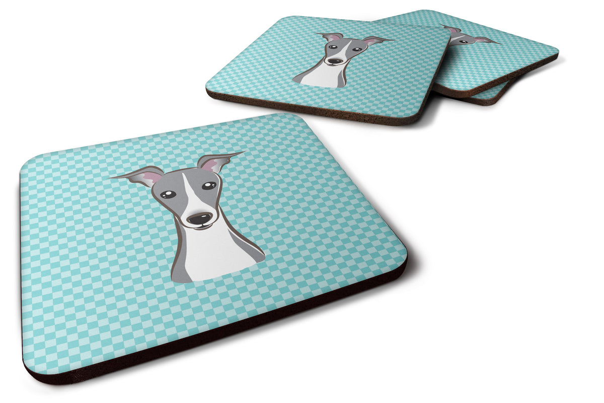 Set of 4 Checkerboard Blue Italian Greyhound Foam Coasters BB1174FC - the-store.com