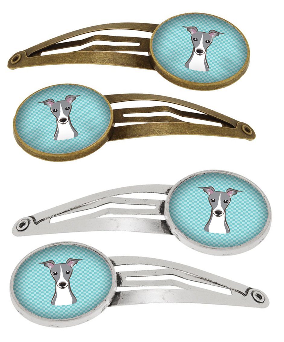 Checkerboard Blue Italian Greyhound Set of 4 Barrettes Hair Clips BB1174HCS4 by Caroline&#39;s Treasures