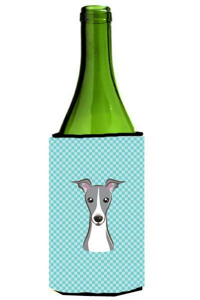 Checkerboard Blue Italian Greyhound Wine Bottle Beverage Insulator Hugger BB1174LITERK by Caroline&#39;s Treasures
